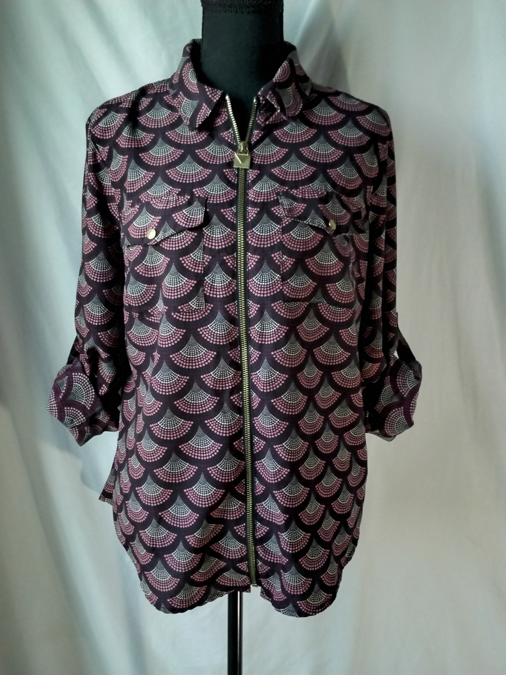 Michael Kors Black and Pink Patterned Zip-Front Accessory with Gold Hardware